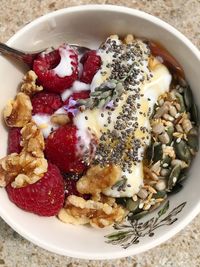 High angle view of breakfast served in bowl