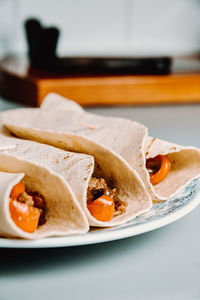 Close-up of breakfast served in plate