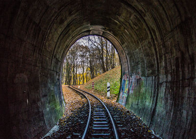 Railroad tracks in tunnel