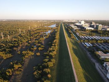 High angle view of road against clear sky