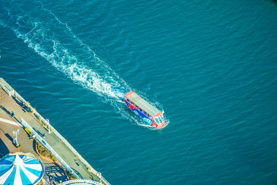 High angle view of ship in sea