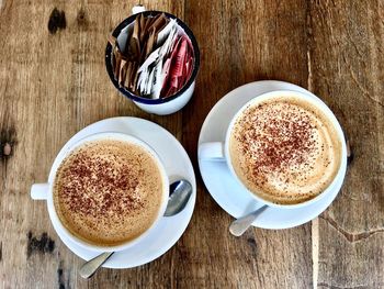 High angle view of coffee on table