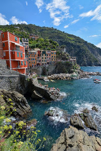 Scenic view of sea and rocks against sky