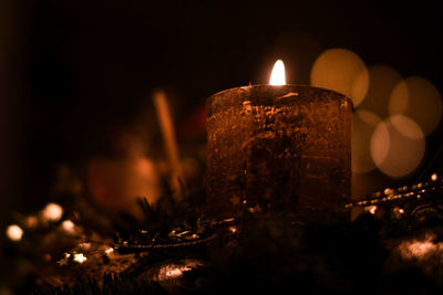 Close-up of illuminated candles