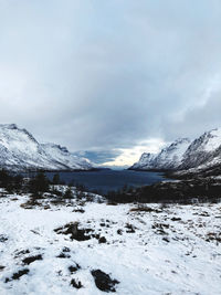 Scenic view of snowcapped mountains against sky