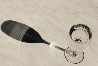 High angle view of beer glass on table