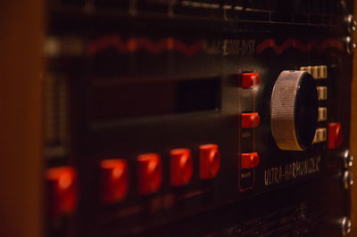 Close-up of illuminated lighting equipment