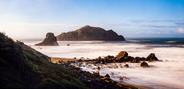 Panoramic view of sea against sky during sunset