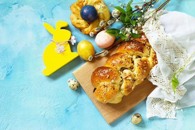 High angle view of breakfast on table