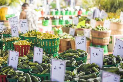 Various vegetables for sale at market stall