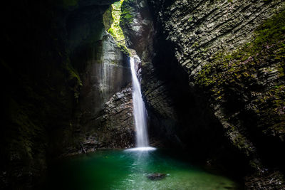 Scenic view of waterfall in forest