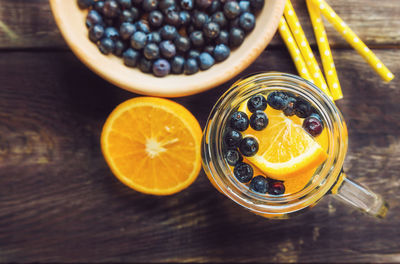 High angle view of fruits on table