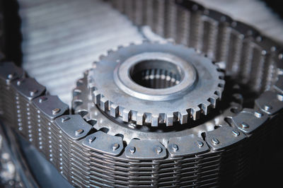 Close-up of a transfer case chain with gear removed from the transmission