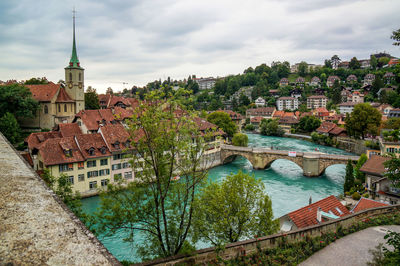 High angle view of buildings in city