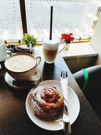 High angle view of breakfast served on table