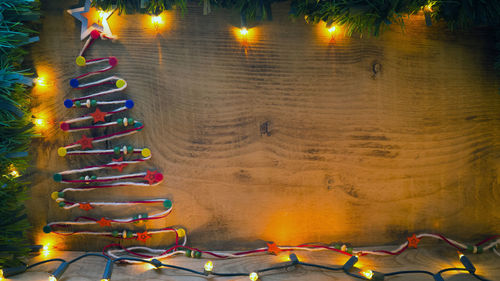 High angle view of illuminated christmas lights