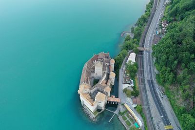 High angle view of boats in sea