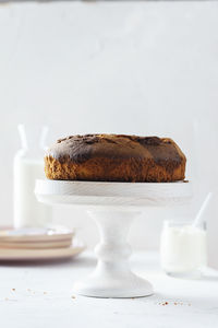 Close-up of cake served on table