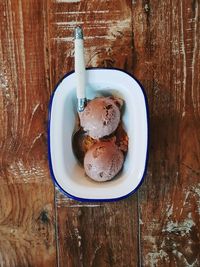High angle view of dessert in plate on table