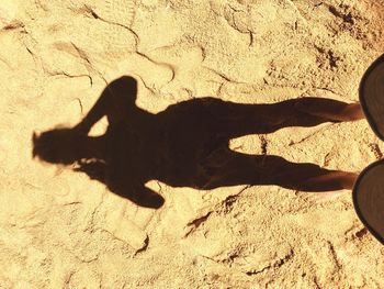 High angle view of shadow on sand at beach