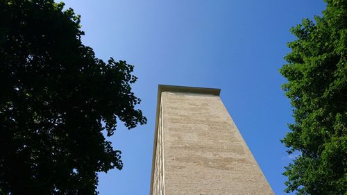 Low angle view of castle against clear blue sky