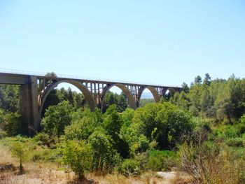 Arch bridge against clear blue sky