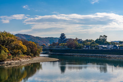 Scenic view of lake against sky during autumn