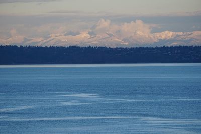 Scenic view of lake against sky during winter