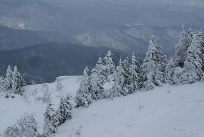 Scenic view of snow covered mountains