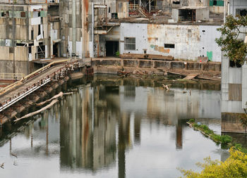 High angle view of canal amidst buildings in city