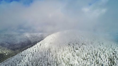 Scenic view of snow covered land against sky