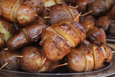 Close-up of baked potatoes