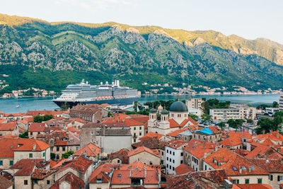 High angle view of buildings in city