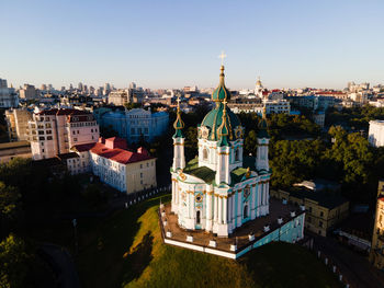 High angle view of buildings in city