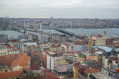 High angle view of townscape against sky