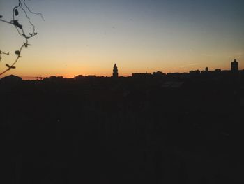 Silhouette of buildings against sky at sunset