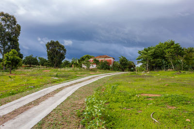 Road by trees against sky