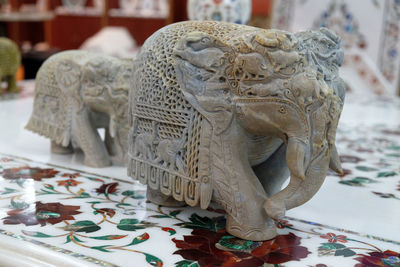 Handcrafted indian elephant display at souvenir shop in agra, uttar pradesh, india