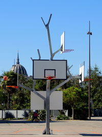 Low angle view of basketball hoop against clear sky