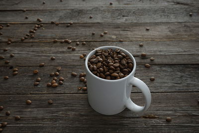 High angle view of coffee cup on table