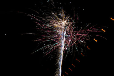 Low angle view of firework display against sky at night