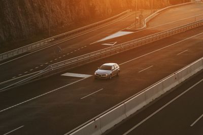 High angle view of cars moving on road