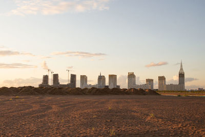 View of architectural structures against the sky on vasilievsky island in st. petersburg