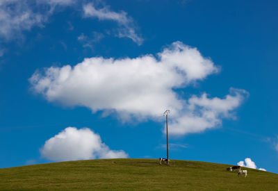 Scenic view of field against blue sky