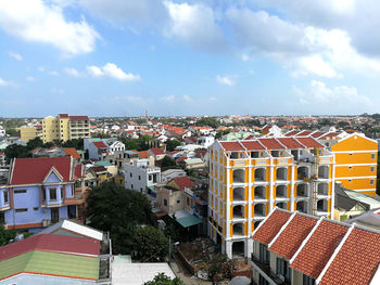 High angle view of townscape against sky