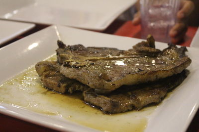 Close-up of served food in plate