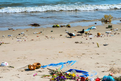 Garbage pollution at binh thuan beach, vietnam