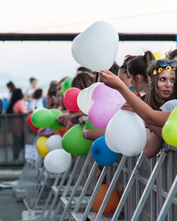 High angle view of people at balloons