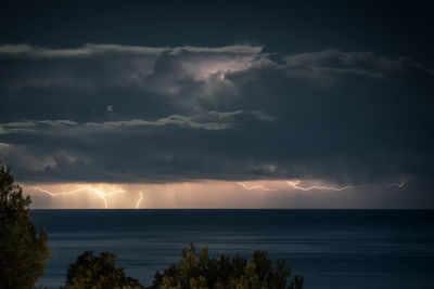 Scenic view of sea against storm clouds