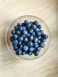 High angle view of blackberries in bowl
